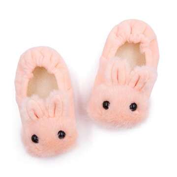 Effeltch Toddler Girls Fuzzy Slippers Unicorn Tie Dye Fluffy Sandals Cartoon Cute Warm Cozy Plush Slip on Kids House Slippers (Pink Rabbit, 5)