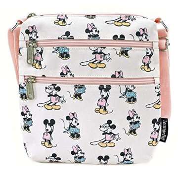 Loungefly Disney Passport Crossbody Bag Mickey Minnie Mouse Pink Pastel Print