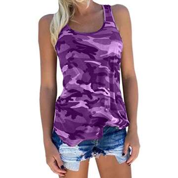 Zcavy Women's Camo Workout Tank Tops - Soft Racerback Gym Wear for All Activities
