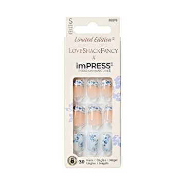 KISS LoveShackFancy x imPRESS Press-On Manicure Limited Edition, Style "Hydrangea Blue" Short Square...
