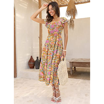 DOROSE Yellow Floral Tie Back Midi Dress for Summer Style