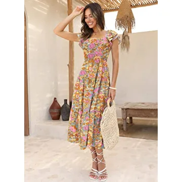 DOROSE Yellow Floral Tie Back Midi Dress for Summer Style