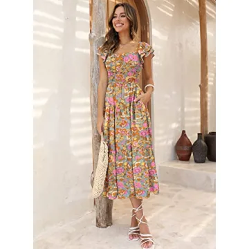 DOROSE Yellow Floral Tie Back Midi Dress for Summer Style