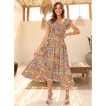 DOROSE Yellow Floral Tie Back Midi Dress for Summer Style