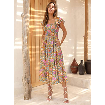 DOROSE Yellow Floral Tie Back Midi Dress for Summer Style