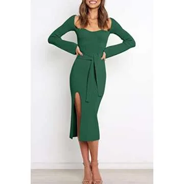 LILLUSORY Feminine Green Winter Sweater Dress for Women