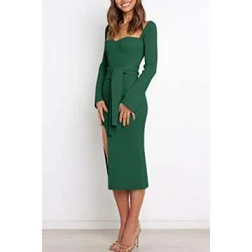 LILLUSORY Feminine Green Winter Sweater Dress for Women