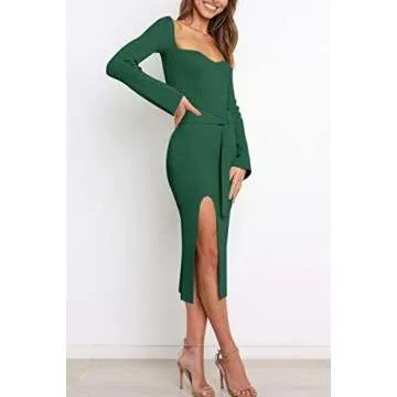 LILLUSORY Feminine Green Winter Sweater Dress for Women