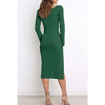 LILLUSORY Feminine Green Winter Sweater Dress for Women