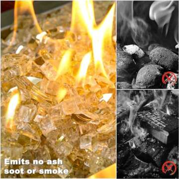 Hisencn Fire Glass 1/2 Inch - Gold Reflective Tempered Fire Glass Rocks for Fire Pit, Outdoors and Indoors Natural or Propane Fireplaces, Fire Bowls Landscape Decoration, 10 Pounds