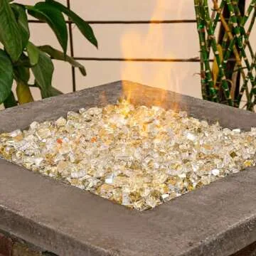 Hisencn Fire Glass 1/2 Inch - Gold Reflective Tempered Fire Glass Rocks for Fire Pit, Outdoors and Indoors Natural or Propane Fireplaces, Fire Bowls Landscape Decoration, 10 Pounds