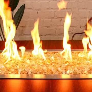Hisencn Fire Glass 1/2 Inch - Gold Reflective Tempered Fire Glass Rocks for Fire Pit, Outdoors and Indoors Natural or Propane Fireplaces, Fire Bowls Landscape Decoration, 10 Pounds