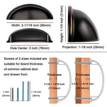 KOOFIZO Oil Rubbed Bronze Cup Drawer Pulls for Cabinets