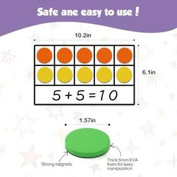 Torlam Magnetic Ten-Frame Set - Math Manipulative for Elementary - 5 Ten Frames & 55 Magnetic Math Counters for Kids, Math Games for Kindergarten (Upgraded Version for Hand-held & 2 Black Pens)