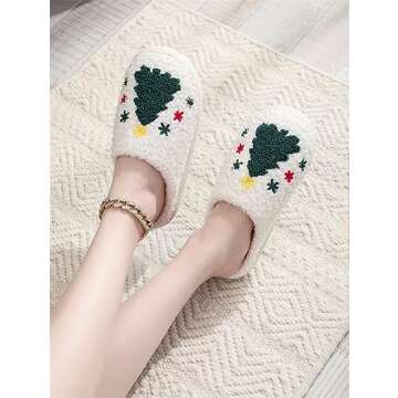 Afellicy Christmas Tree Slippers for Women Xmas Tree Slippers House Slipper Holiday Size 8 9