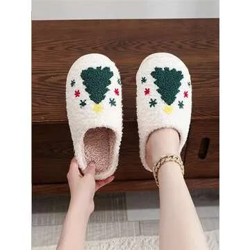 Afellicy Christmas Tree Slippers for Women Holiday House Slipper