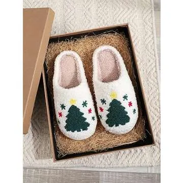 Afellicy Christmas Tree Slippers for Women Holiday House Slipper