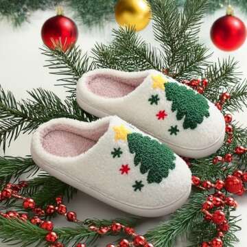 Afellicy Christmas Tree Slippers for Women Xmas Tree Slippers House Slipper Holiday Size 8 9
