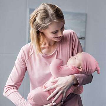 Newborn Baby Knotted Gown, Super Soft Silky Infant Long Sleeve Sleeper for Baby Girl and Boy Sleeping Bag with Hat (Sweet Pink, 0-3 Months)