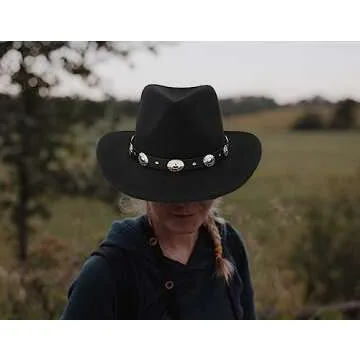 Lisianthus Men & Women's Felt Wide Brim Western Cowboy Hat Black