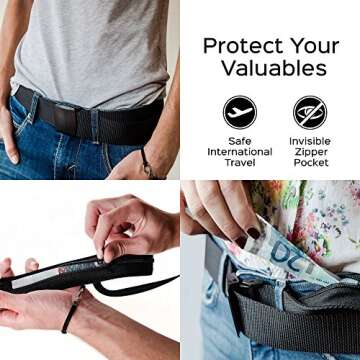 Money Belt for Men Travel Security Belt with Hidden Money Compartment Pocket, Cashsafe Anti-Theft Wa...