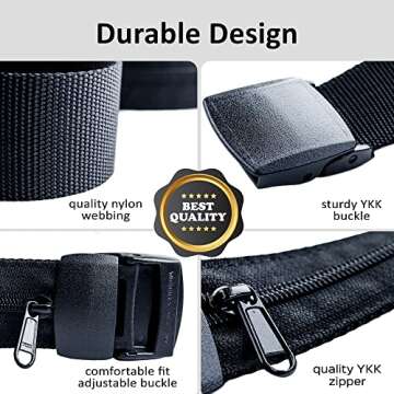 Money Belt for Men Travel Security Belt with Hidden Money Compartment Pocket, Cashsafe Anti-Theft Wallet Non-Metal Buckle