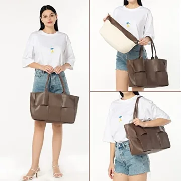 Women's Leather Weave Tote Bag Large Capacity Travel Purse