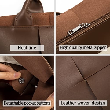 Women's Leather Weave Tote Bag Large Capacity Travel Purse