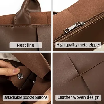 Women's Leather Weave Tote Bag Large Capacity Travel Purse