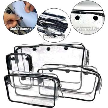 AA BADBABY 4 Pack Clear Makeup Storage Bag Beach Bag Accessories whit Hooks Carabiner