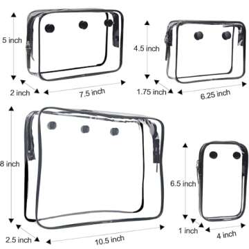 AA BADBABY 4 Pack Clear Makeup Storage Bag Beach Bag Accessories whit Hooks Carabiner