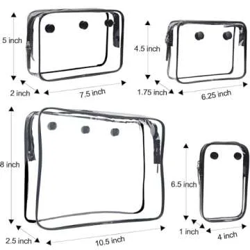 AA BADBABY 4 Pack Clear Makeup Storage Bag Beach Bag Accessories whit Hooks Carabiner