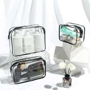 AA BADBABY 4 Pack Clear Makeup Storage Bag Beach Bag Accessories whit Hooks Carabiner