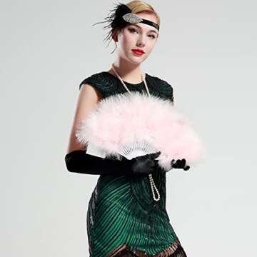 BABEYOND Marabou Feather Fan 20s Vintage Folding Fan Flapper Hand Fan for Costume Dancing Show Tea Party Wedding Decoration (Light Pink)