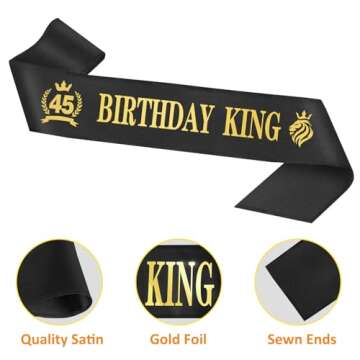 45th Birthday Gifts for Men, 45th Birthday Decorations for Men, Party Decor Supplies Including King Crown & Sash & Balloons & Cake Topper & Candles