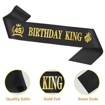 45th Birthday Gifts for Men, 45th Birthday Decorations for Men, Party Decor Supplies Including King Crown & Sash & Balloons & Cake Topper & Candles