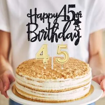 45th Birthday Gifts for Men, 45th Birthday Decorations for Men, Party Decor Supplies Including King Crown & Sash & Balloons & Cake Topper & Candles