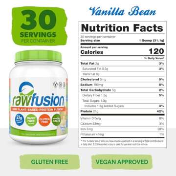Rawfusion Vegan Protein Powder, Vanilla Bean – 30 Servings, 21g Plant-Based Protein, Low Net Carbs...