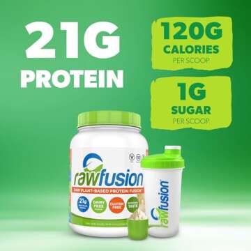 Rawfusion Vegan Protein Powder, Vanilla Bean – 30 Servings, 21g Plant-Based Protein, Low Net Carbs, Non-Dairy, Gluten-Free, Soy-Free, Kosher, Non-GMO, 2.06lbs