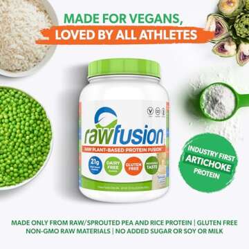 Rawfusion Vegan Protein Powder, Vanilla Bean – 30 Servings, 21g Plant-Based Protein, Low Net Carbs, Non-Dairy, Gluten-Free, Soy-Free, Kosher, Non-GMO, 2.06lbs