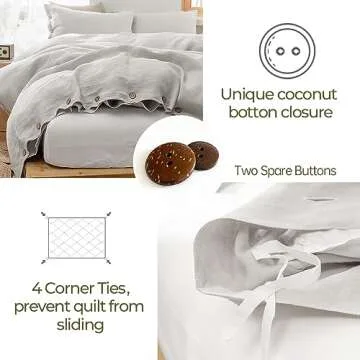 Simple&Opulence 100% Washed Linen Duvet Cover Queen Size -3 Pieces - Natural Flax French Country Bed...