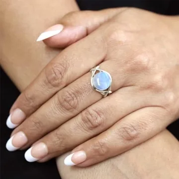 Elegant JEWELOPORIUM White Moonstone Sterling Silver Ring