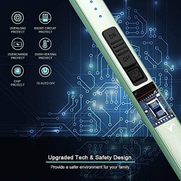 SUPRUS Electric Lighter Arc Windproof Flameless USB Lighter Rechargeable Lighter with Safety Lock for Candle BBQ Camping (Green)