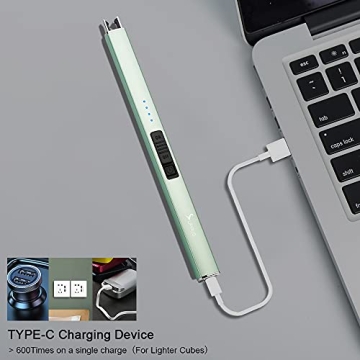 SUPRUS Electric Lighter Arc Windproof Flameless USB Lighter Rechargeable Lighter with Safety Lock for Candle BBQ Camping (Green)