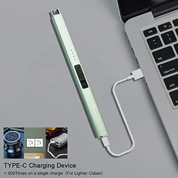 SUPRUS Electric Lighter Arc Windproof Flameless USB Lighter Rechargeable Lighter with Safety Lock for Candle BBQ Camping (Green)