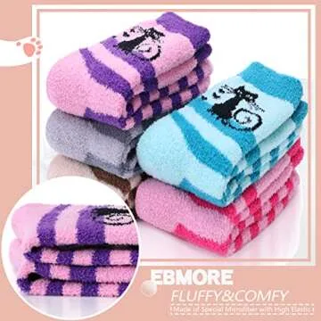 EBMORE Womens Fuzzy Socks Slipper Soft Cabin Plush Warm Fluffy Winter Christmas Sleep Stocking Stuffers Cozy Adult Socks(Cat A(5 Pairs))