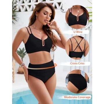 BMJL Womens High Waisted Bikini Sets Modest Tummy Control Swimsuits Cutout Crisscross Ruched Two Pie...