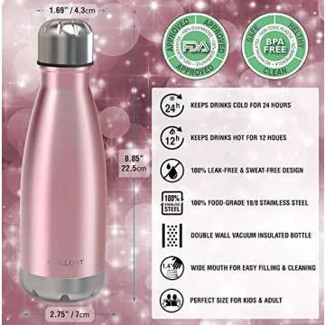 CHILLOUT LIFE Stainless Steel Water Bottle for Kids School: 12 oz Double Wall Insulated Cola Bottle Shape for Cold and Warm Drinks, BPA Free Metal Sports Bottle for Boys, Girls & Women