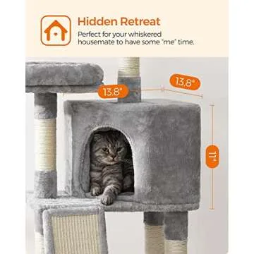 Feandrea Cat Tower, Cat Tree for Indoor Cats, 45.3-Inch Cat Condo with Scratching Post, Ramp, Perch, Spacious Cat Cave, for Kittens, Elderly Cats, Adult Cats, Small Space, Light Gray UPCT141W01