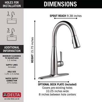 Delta 9113-AR-DST Essa Single Handle Pull-Down Kitchen Faucet, Standard, Arctic Stainless